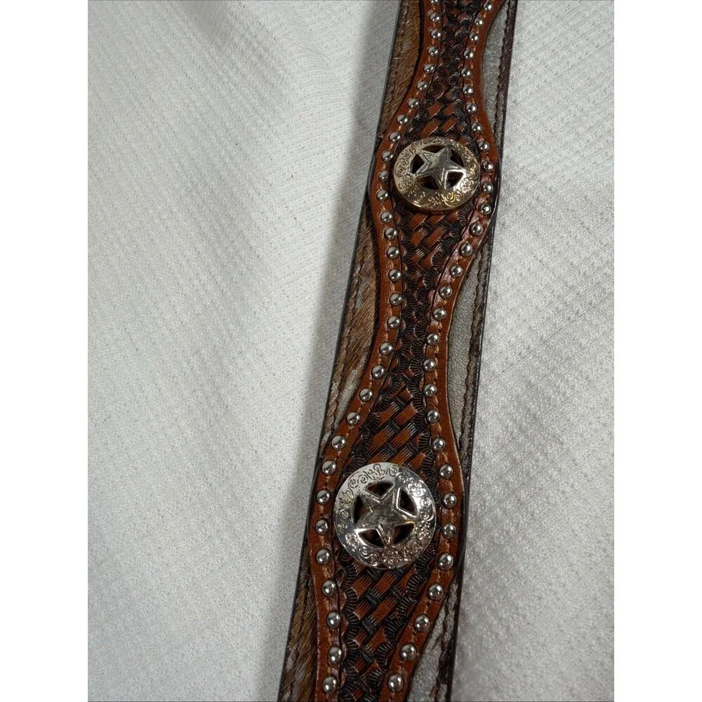 Ranger Belt Co. Western Tooled Leather Rhinestone Star Concho Belt 31” x 1.75”